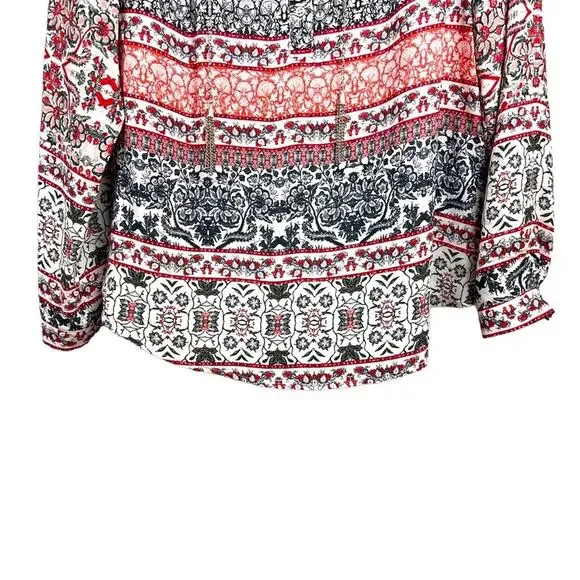 Zac & Rachel Womens Top Size Petite L white black salmon work wear metal tassel - Picture 5 of 16